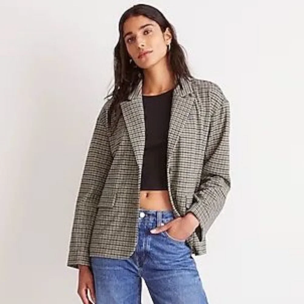 Madewell NWT Oversized Knit Blazer in Houndstooth True Black size Medium - Picture 1 of 10
